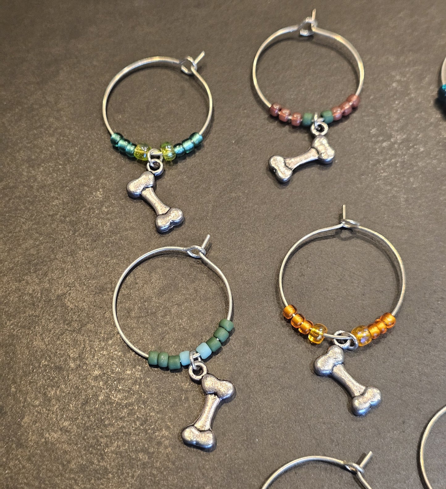 Dog and Bone Wine Charms x8