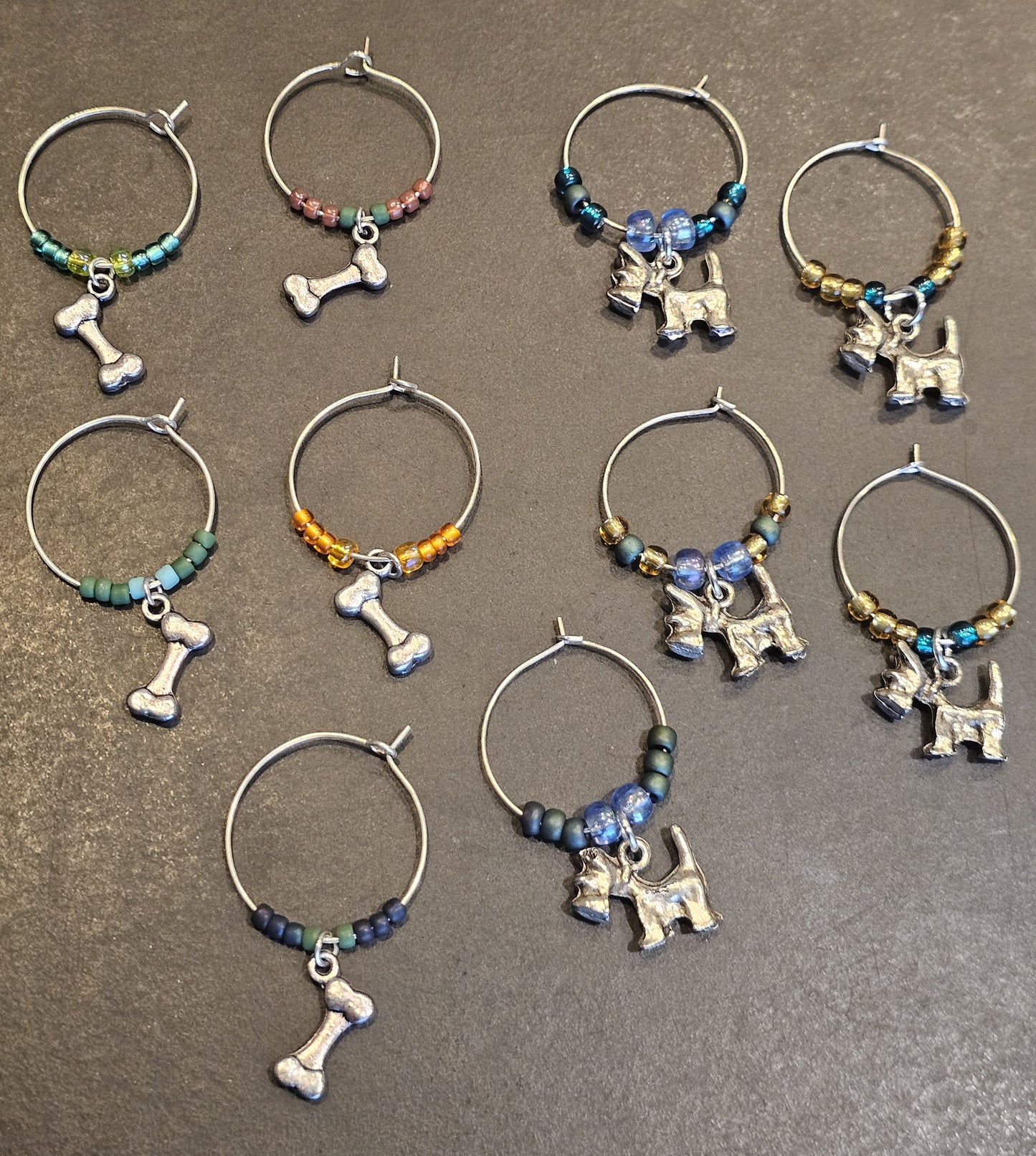 Dog and Bone Wine Charms x8